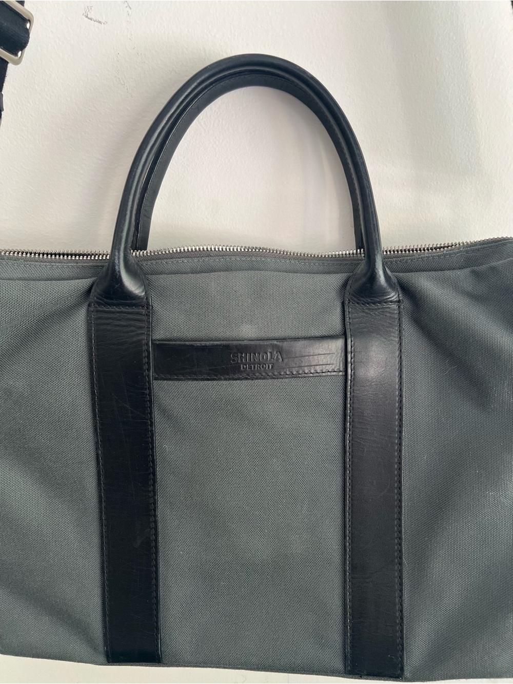 Shinola Grey/Black Leather Messenger Laptop Bag